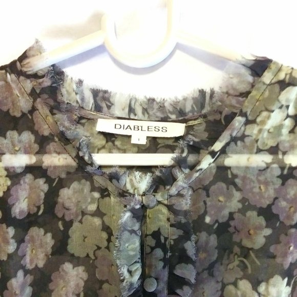 Diab'less Vintage Maxi Dress Floral Print Long Dress Green/Black Size 1 - Picture 4 of 12